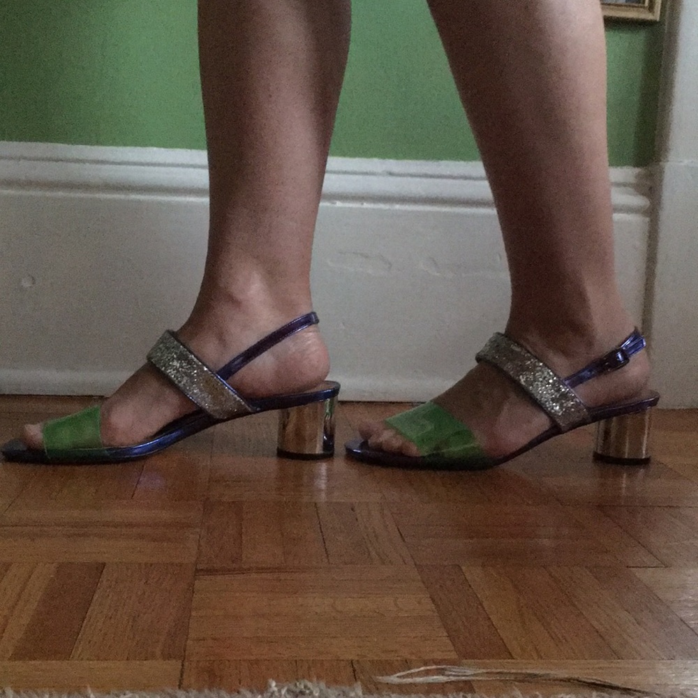 ASOS purple, lime green and silver sparkle sandals
